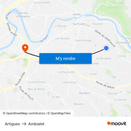 Artigues to Ambialet map
