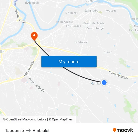 Tabournié to Ambialet map
