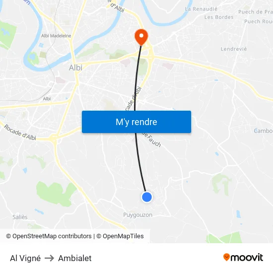 Al Vigné to Ambialet map
