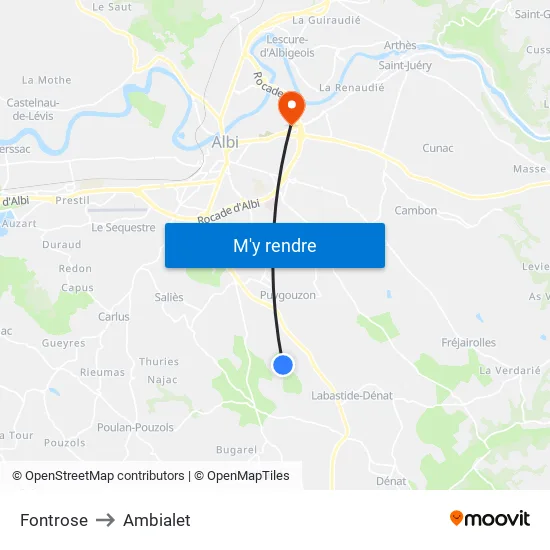 Fontrose to Ambialet map