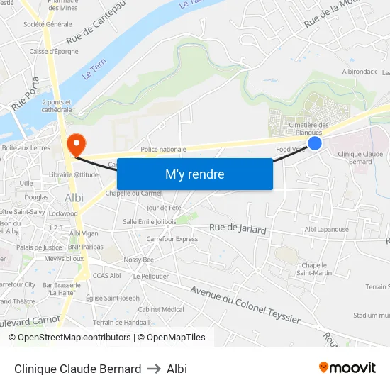 Clinique Claude Bernard to Albi map