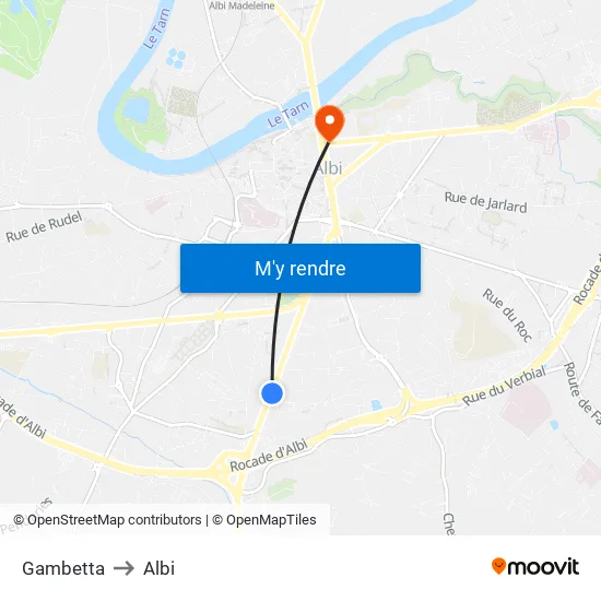 Gambetta to Albi map