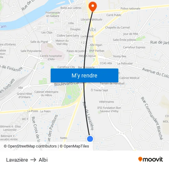 Lavazière to Albi map