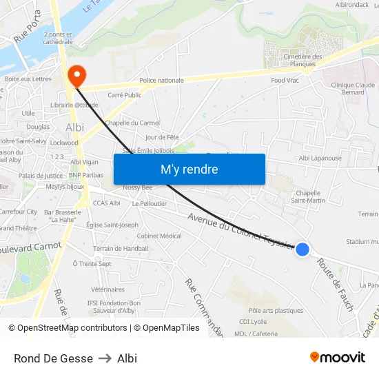 Rond De Gesse to Albi map