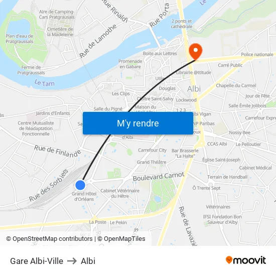 Gare Albi-Ville to Albi map