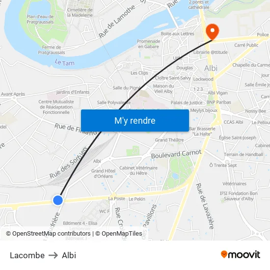 Lacombe to Albi map