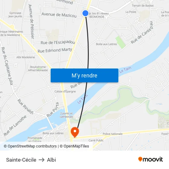 Sainte-Cécile to Albi map