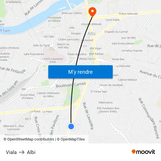 Viala to Albi map