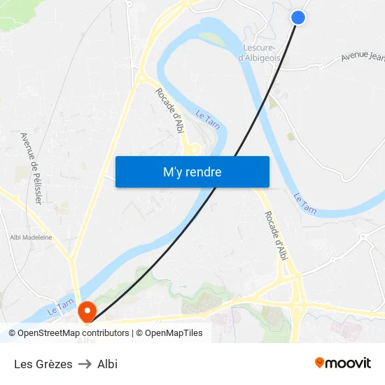 Les Grèzes to Albi map