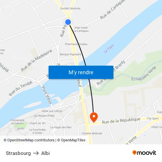 Strasbourg to Albi map