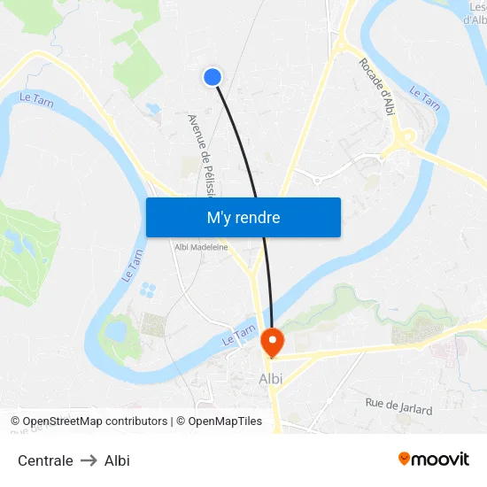 Centrale to Albi map