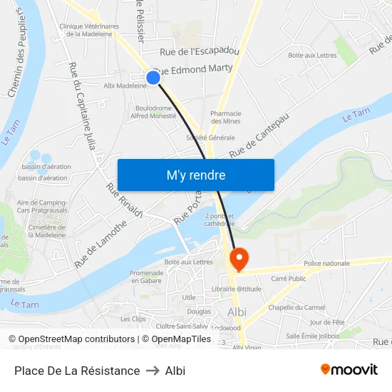 Place De La Résistance to Albi map