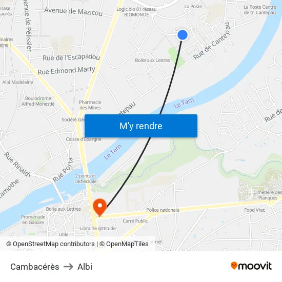 Cambacérès to Albi map