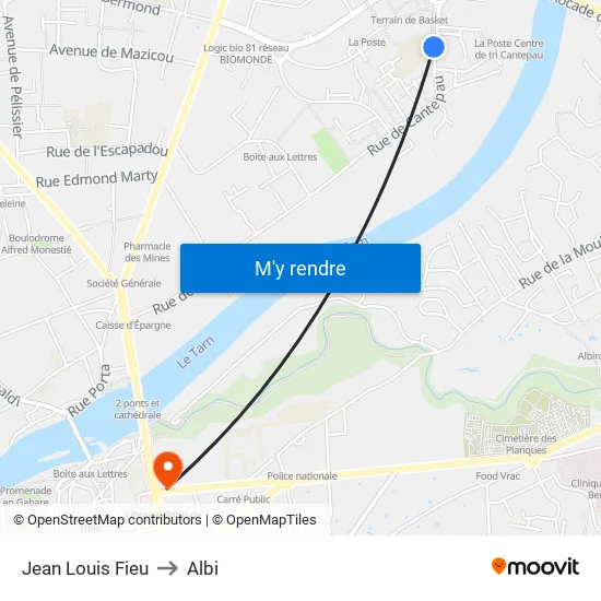 Jean Louis Fieu to Albi map