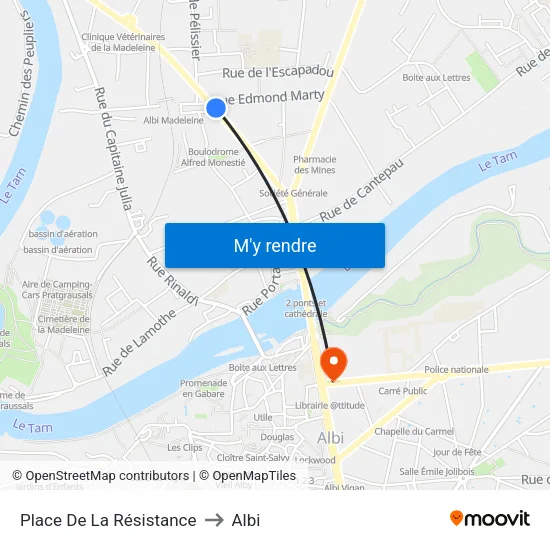 Place De La Résistance to Albi map
