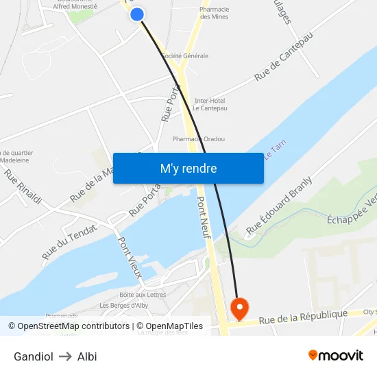 Gandiol to Albi map