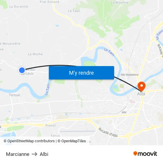 Marcianne to Albi map