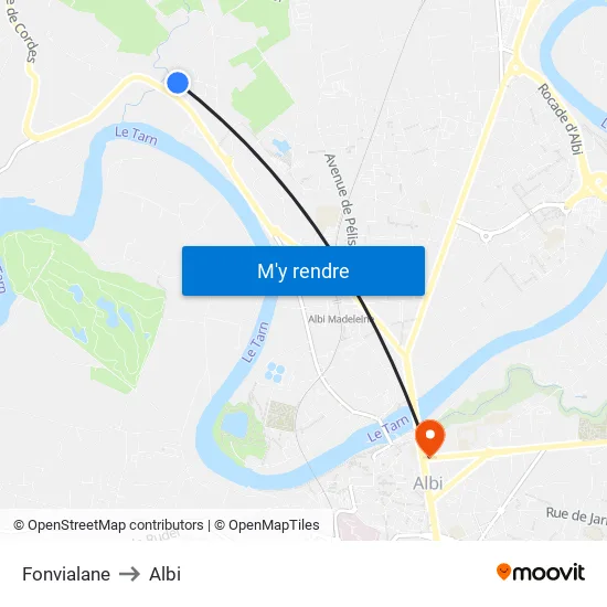 Fonvialane to Albi map