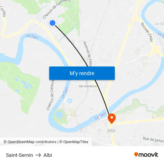Saint-Sernin to Albi map