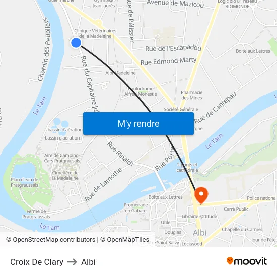 Croix De Clary to Albi map