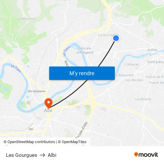 Les Gourgues to Albi map