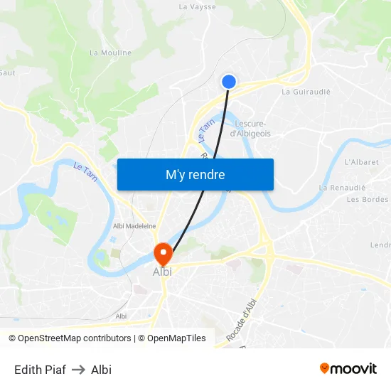 Edith Piaf to Albi map