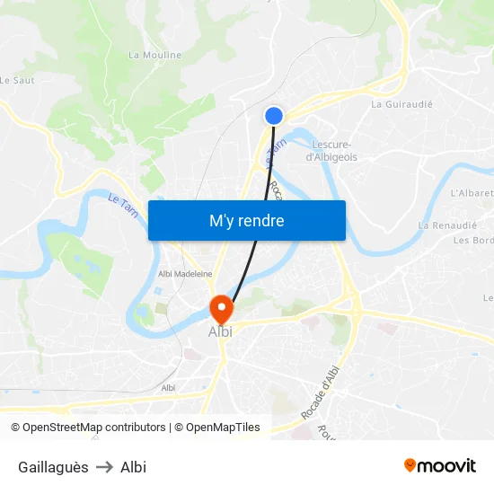 Gaillaguès to Albi map