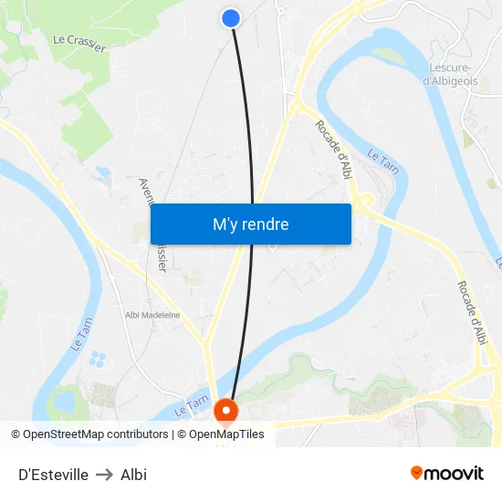 D'Esteville to Albi map