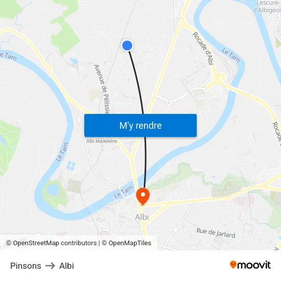 Pinsons to Albi map