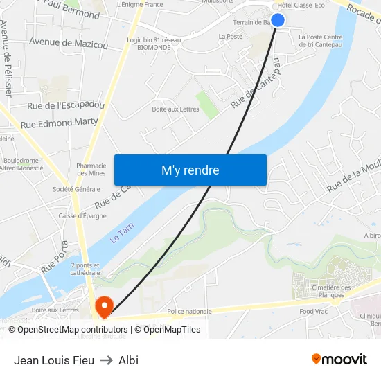Jean Louis Fieu to Albi map