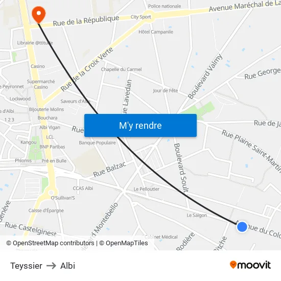 Teyssier to Albi map