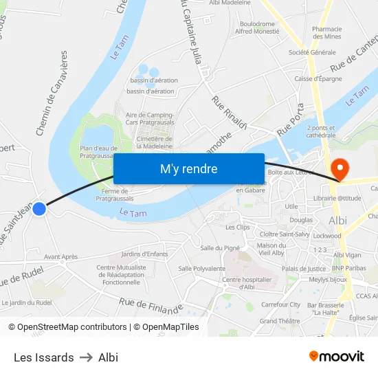Les Issards to Albi map