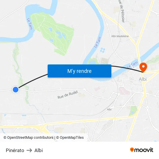 Pinérato to Albi map