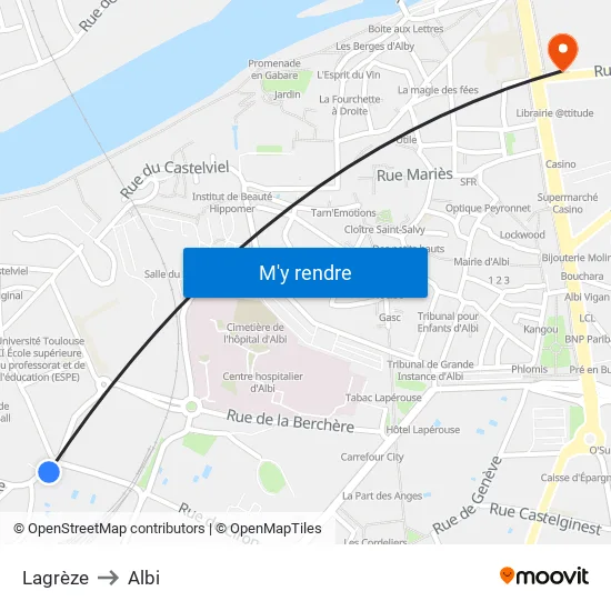 Lagrèze to Albi map