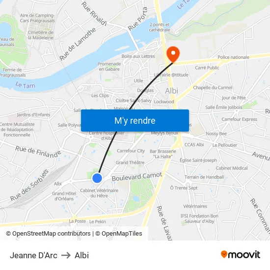 Jeanne D'Arc to Albi map