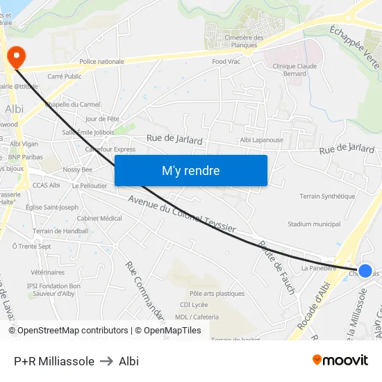 P+R Milliassole to Albi map