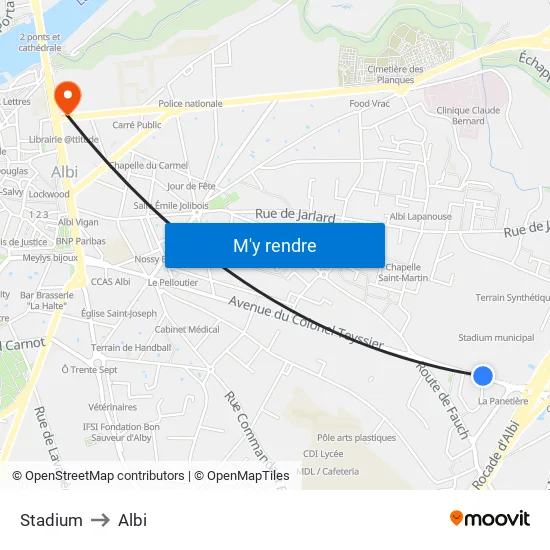 Stadium to Albi map