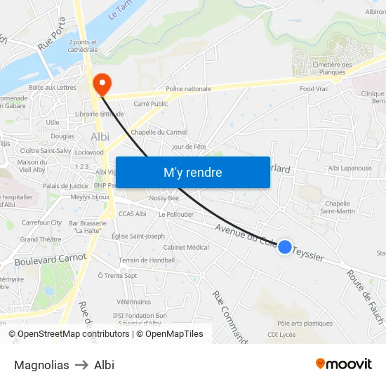 Magnolias to Albi map