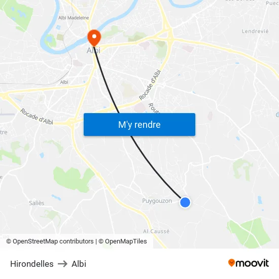 Hirondelles to Albi map