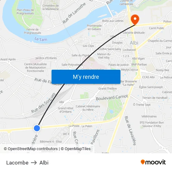 Lacombe to Albi map
