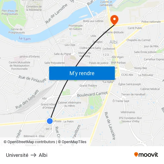Université to Albi map