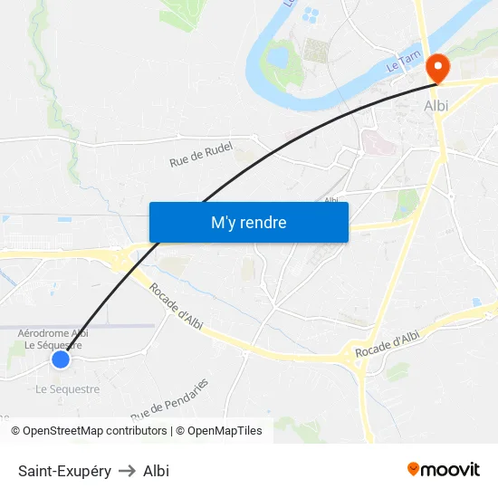 Saint-Exupéry to Albi map