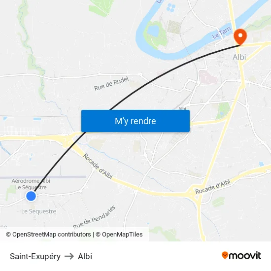 Saint-Exupéry to Albi map