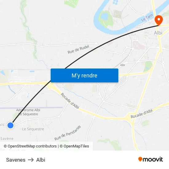 Savenes to Albi map