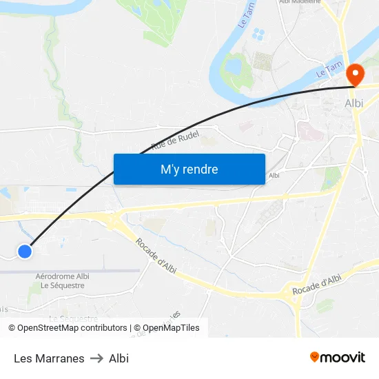 Les Marranes to Albi map