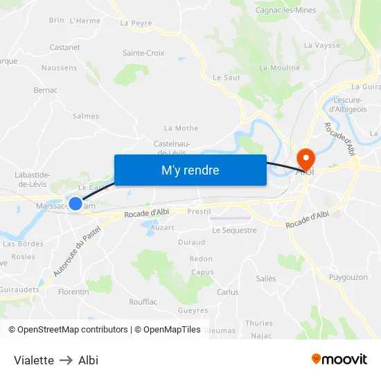 Vialette to Albi map