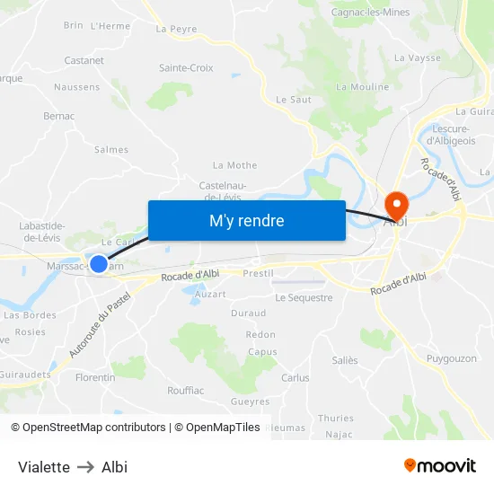 Vialette to Albi map