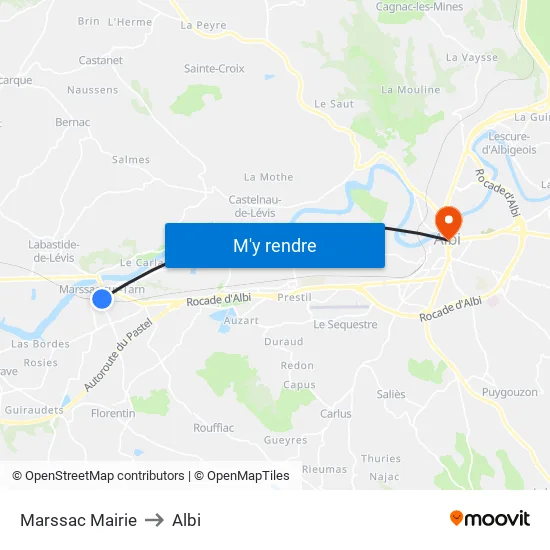 Marssac Mairie to Albi map