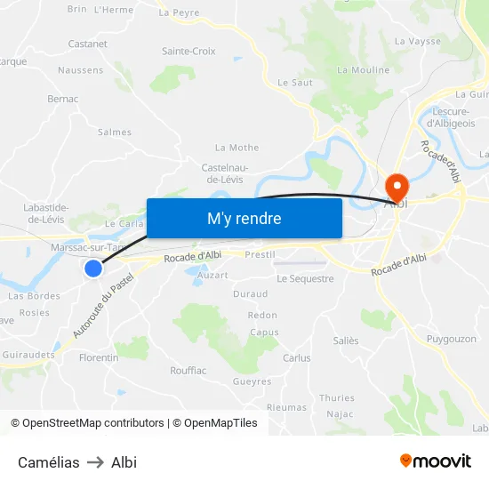 Camélias to Albi map