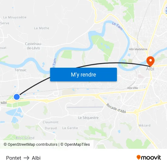Pontet to Albi map